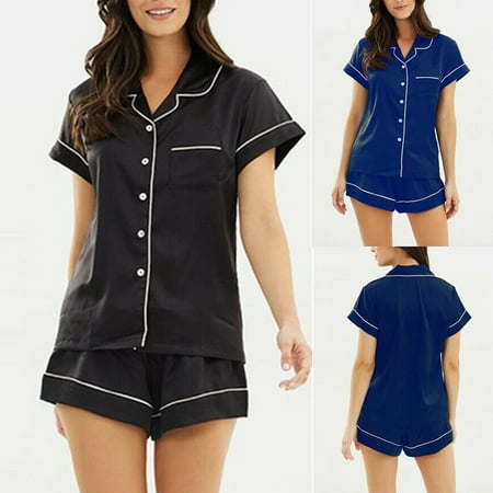 Women Satin Plain Sleepwear Babydoll Lingerie Nightwear Shorts Pjs Pyjamas (Best Womens Pyjamas Uk)