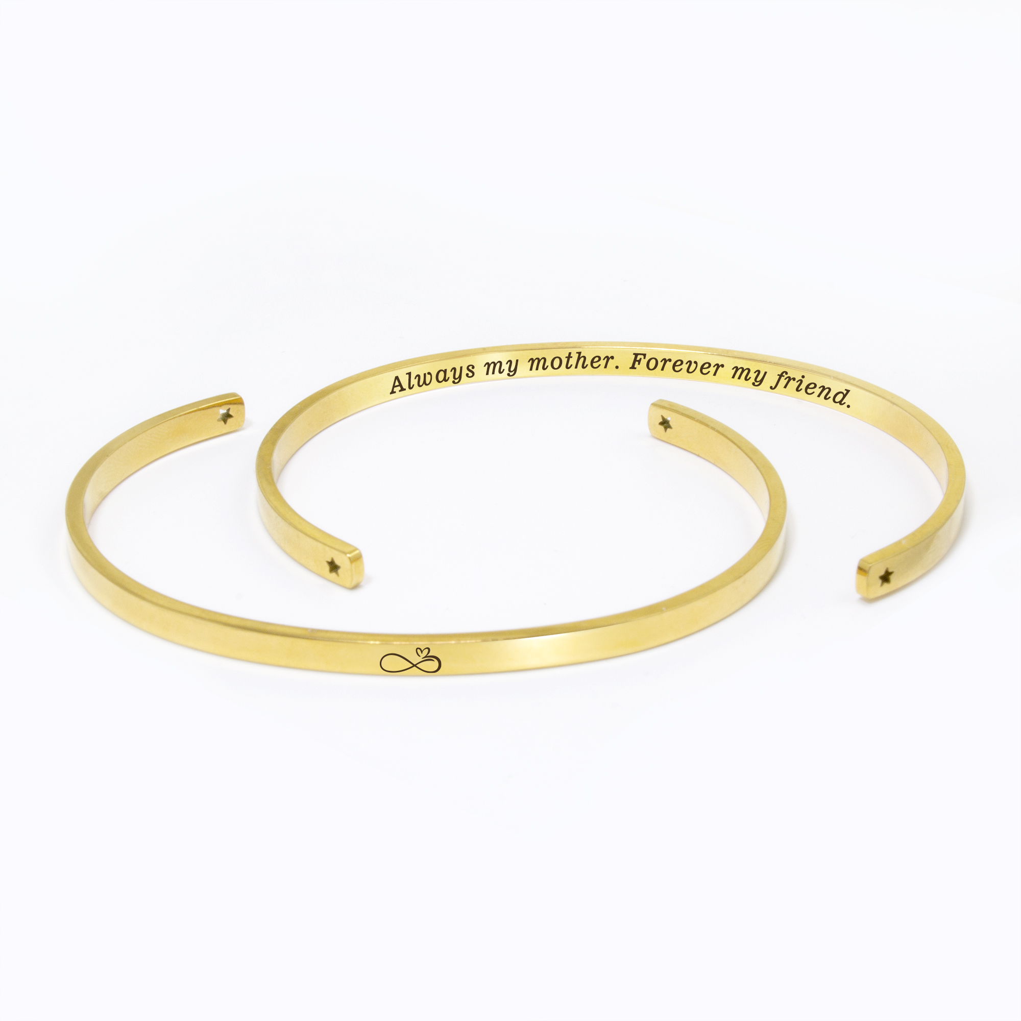 "Always my mother…" Adjustable Gold Stainless Steel Cuff Bangle Mother's Day Gift Set