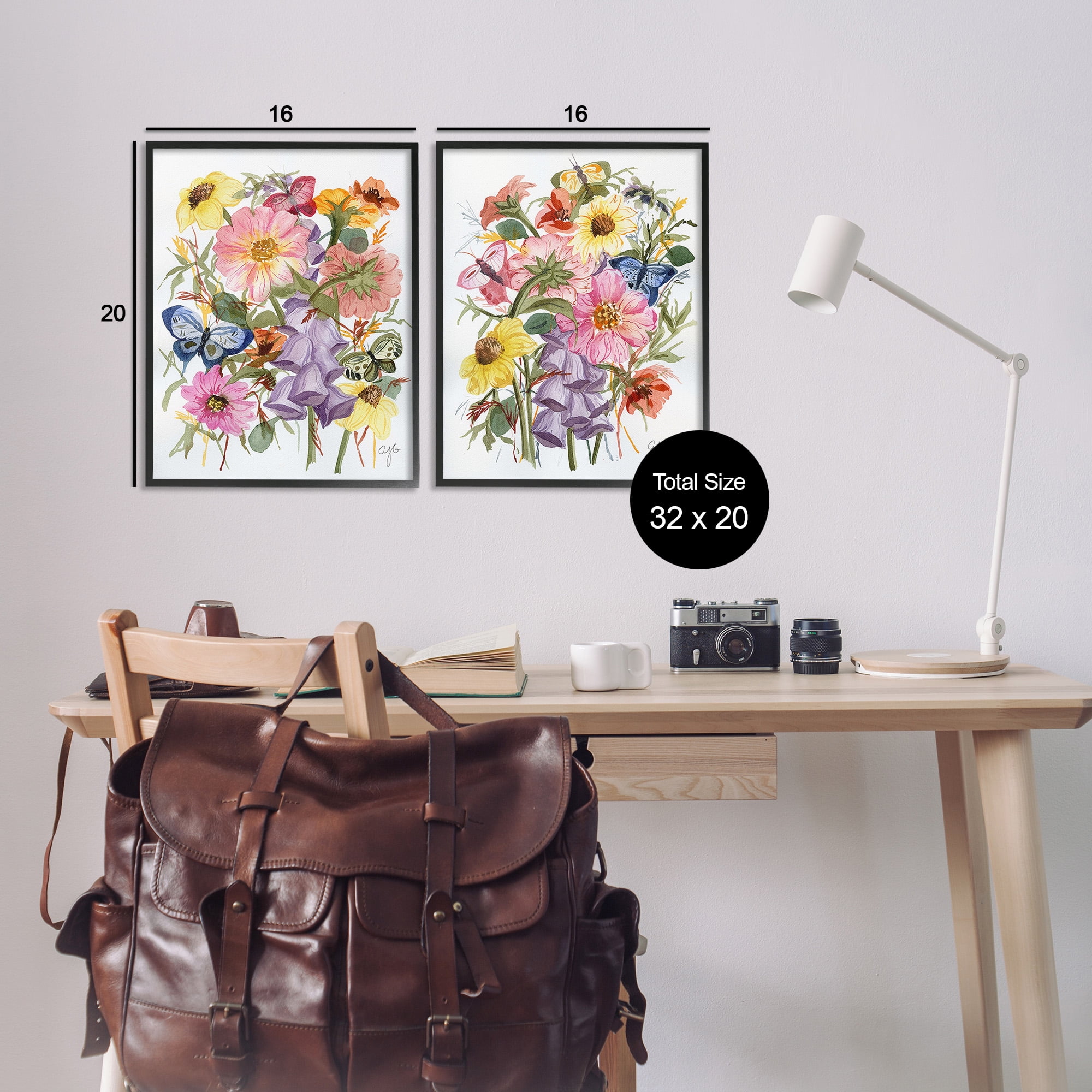 Stupell Industries Traditional Butterflies & Florals Botanical & Floral Painting Black Framed Art Print Wall Art, 16 x 20, Set of 2