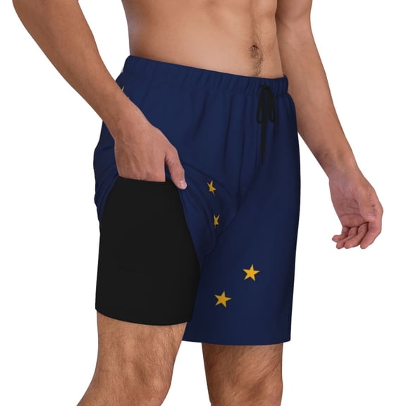 Men's 2 in 1 Swim Trunks with Compression Liner Alaska Flag Quick Dry Beach Shorts