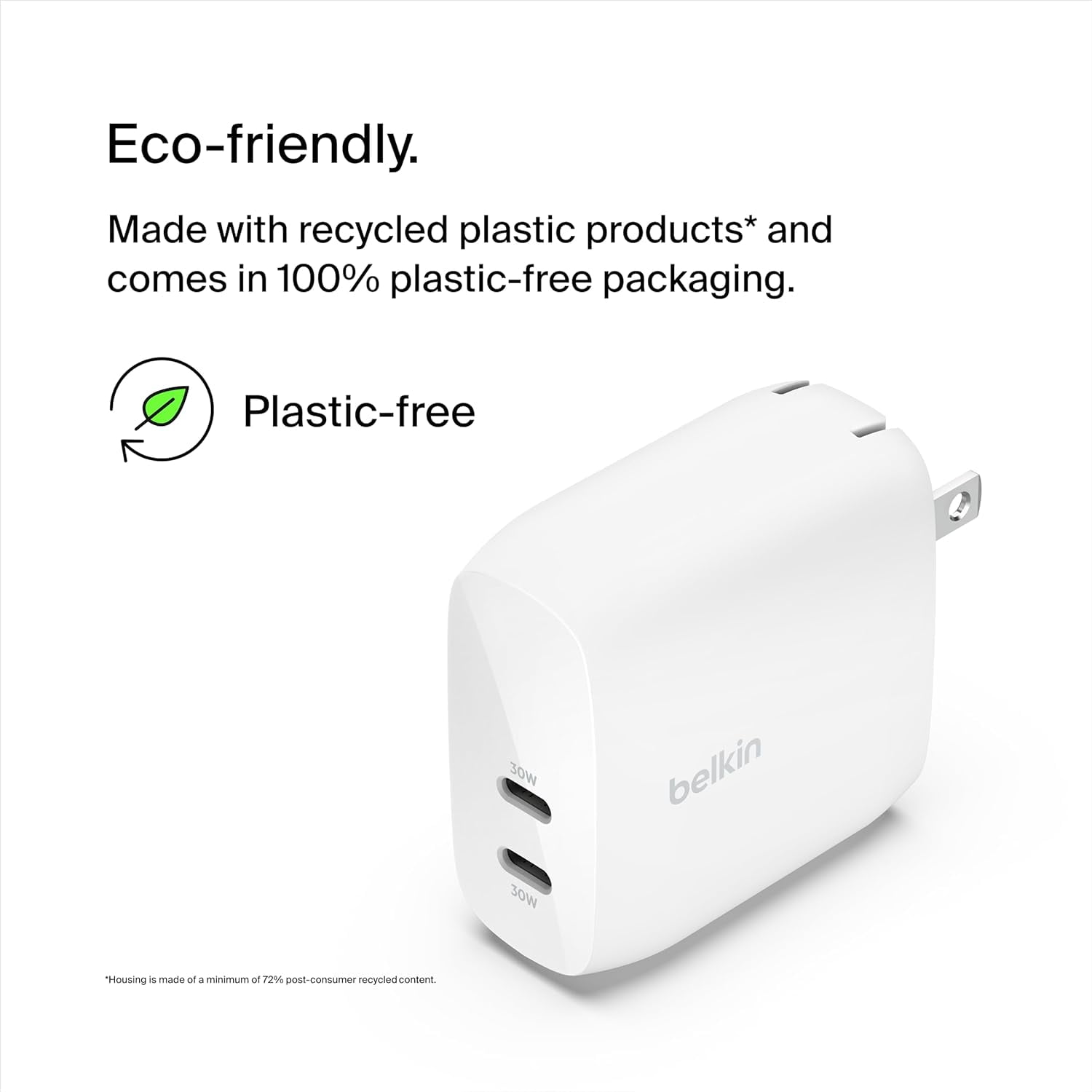 Belkin BoostCharge Dual USB-C Wall Charger w/PPS 60W for Apple iPhone 16, 16 Plus, iPad, Galaxy S25, Google Pixel, Nintendo Switch 2 - Compatible w/C to Lightning & C to C Cables - White
