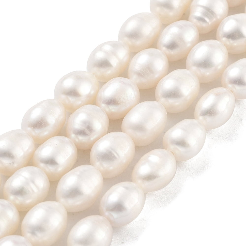 4strands Cultured Freshwater Pearl Beads Strands Rice Grade 3A White 7~8mm Hole: 0.6mm about 21~22pcs/strand 6.89''~7.09''(17.5~18cm)