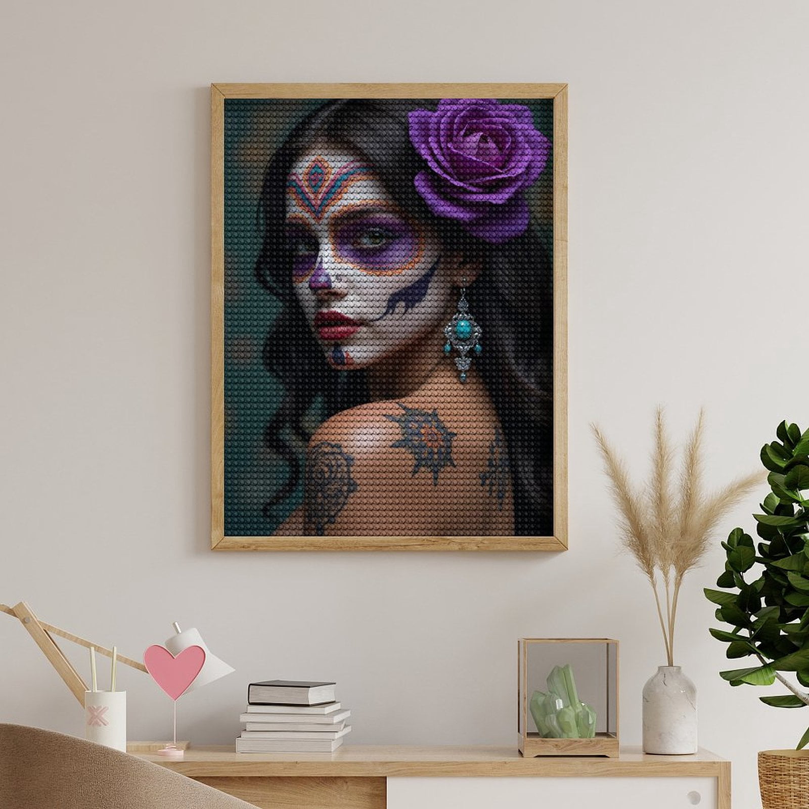 Diamond Art Kits for Adults, Face Paint Purple Rose Tattoos 5D Diamond Painting Kits for Adults Beginners, DIY Full Drill Diamond Painting, Gem Art and Crafts 12x16