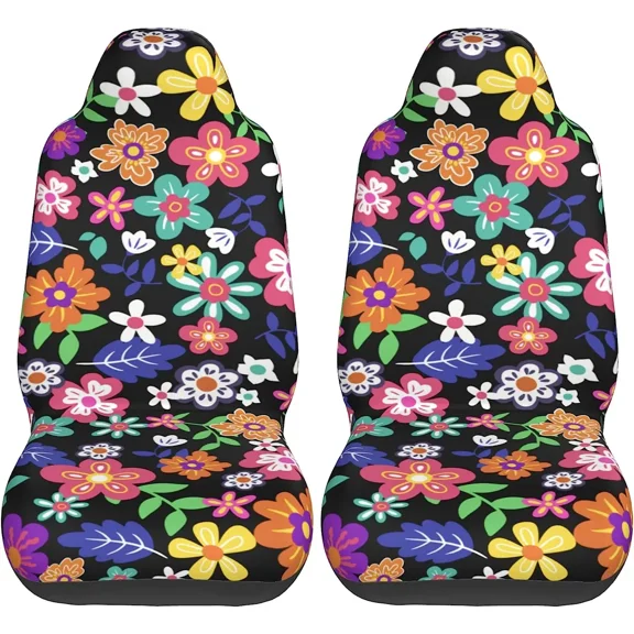70s Retro Floral Car Seat Covers Front Seats Only Universal Fit for Car Truck Van and SUV Automotive Seat Covers 2 Piece