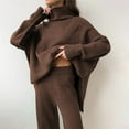 thumbnail image 4 of Womens Knit Lounge Set 2 Piece Sweater Top and Wide Leg Pants Soft Cozy Outfit for Fall Winter Brown M, 4 of 8