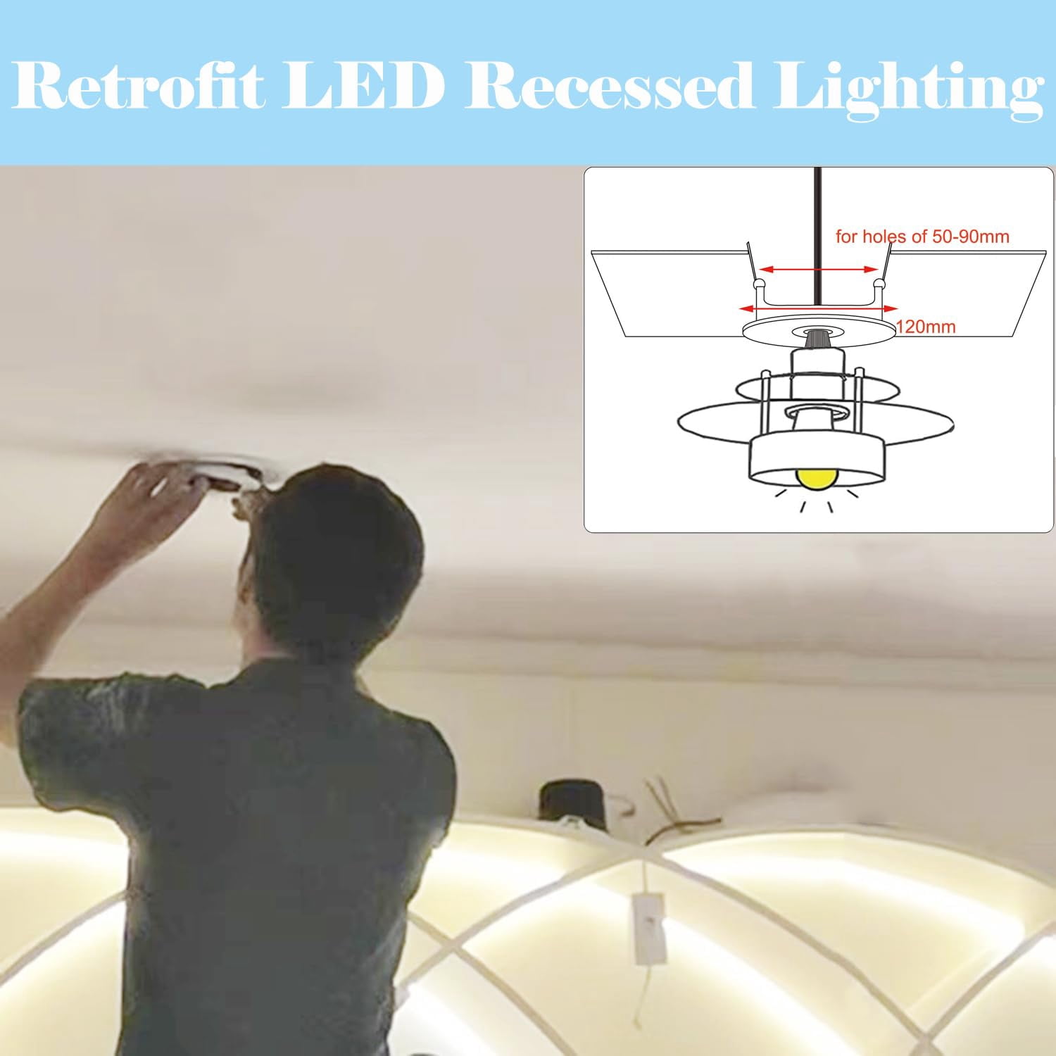 Kiven RV Boat Recessed Ceiling Light, 12V Led Light with ON/OFF Switch and E26 Socket, Modern 3000K/Warm White 6W Aluminum Interior Lighting for Under Cabinet Camper Van RV Motorhome DZ0471