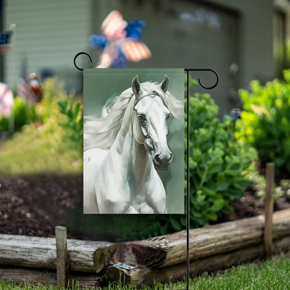Horse White Garden Flag Double Sided Outdoor Banners for Courtyard Outdoor Lawn Farmhouse Holiday Decorations