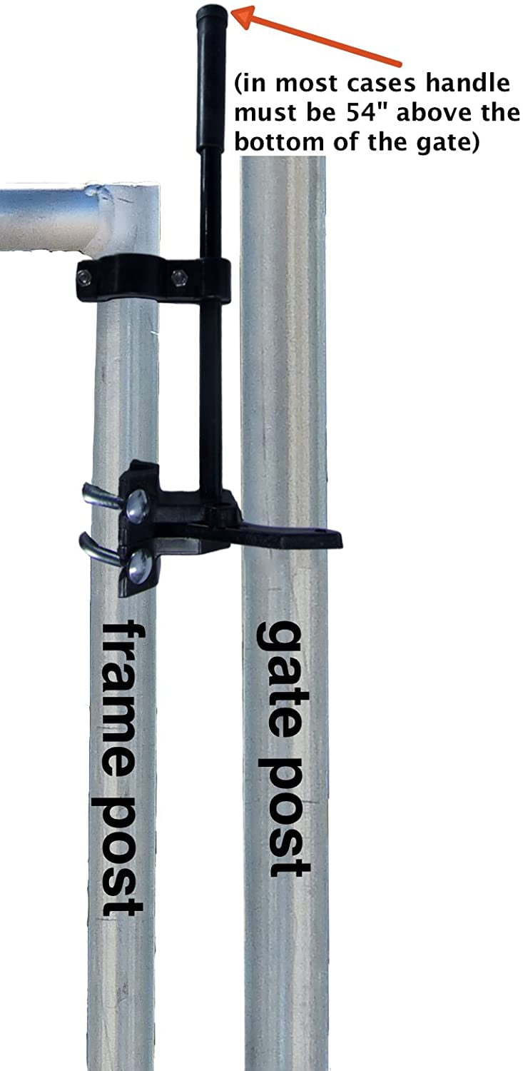 Auto Pool Latch Chain Link Child Safety Pool Latch 1-3/8" x 2-3/8" Push Style Pool Latch - 13/8" Gate Frame - 23/8" Post