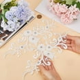 thumbnail image 3 of 1 Pair 3D Flower Beaded Embroidery Lace Fabric Pearl Bead Applique Sew on Patches Tulle Floral Net Gauze Sewing Ornament Paillette DIY Costume Accessories for DIY Bridal Wedding Garment White, 3 of 9