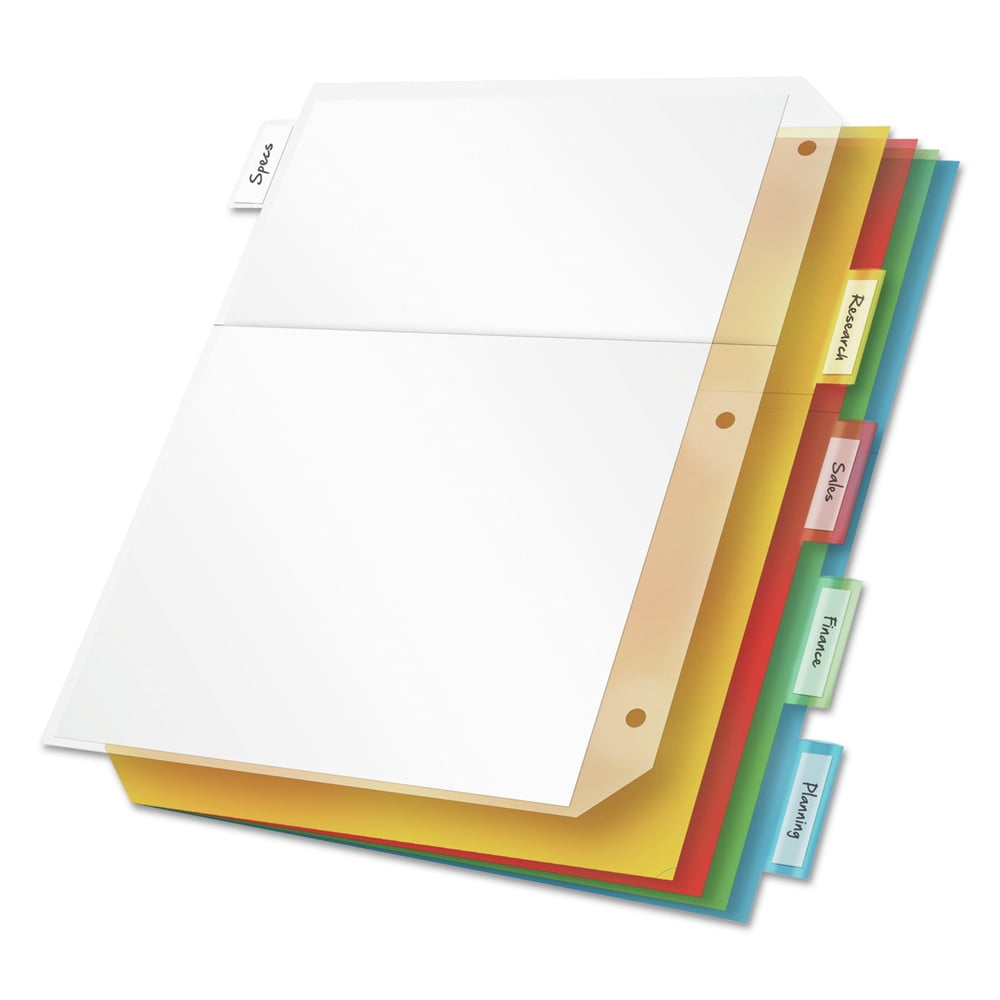 Cardinal 84009 Poly Ring Binder Pockets, 11 X 8 1/2, Letter, Assorted Colors (5/Pack)