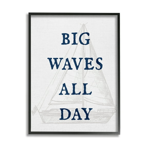 Stupell Industries Big Waves Nautical Phrase Transportation Painting Black Framed Art Print Wall Art, 11 x 14
