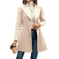 thumbnail image 3 of Women Winter Wool Blend Camel Mid-Long Coat - Singular-Breasted Lapel Jacket Outwear Apricot S, 3 of 9