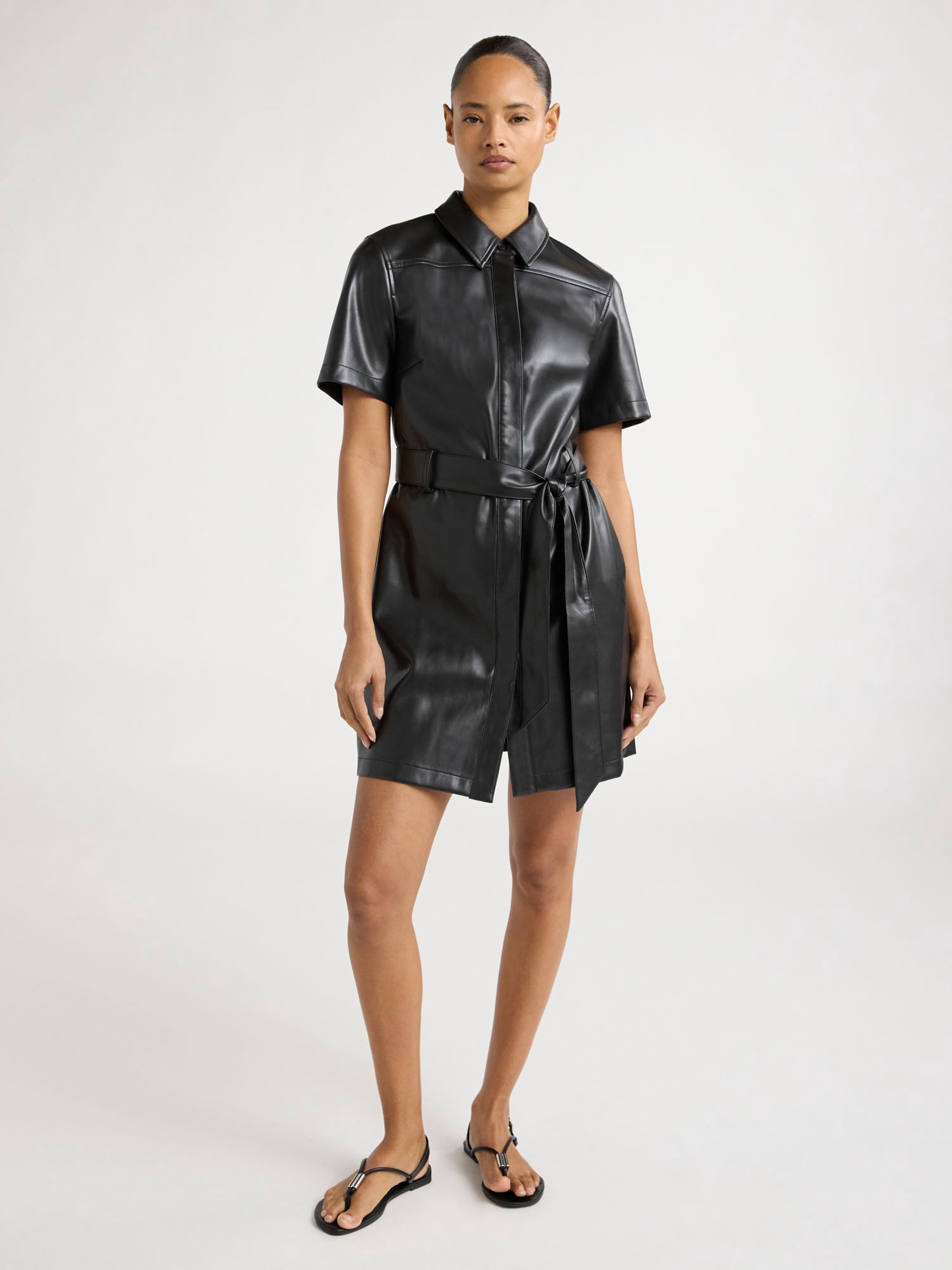 ted baker faux leather dress Mock Neck Midi Dress With Faux Leather Skirt | Oneida