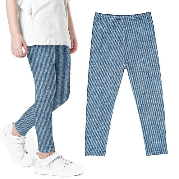 uublik Girls Leggings Printed High Waist Stretchy Soft Tights Kids Summer Leggings for School Wearing Blue, Size 3T-7