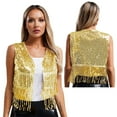 thumbnail image 5 of Eandarui Women's Sparkly Sequin Open Front Vest Top Fringe Sleeveless Cowgirl Waistcoat Cardigan Gold S, 5 of 6