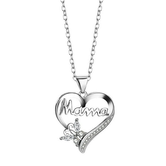 LKWLPD Hheart Pendant Necklace for Women Mother Jewelry Gifts, Mama Letter Butterfly Shape Inlaid Heart Necklaces Gifts for Mom Christmas Gifts