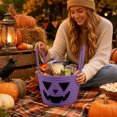 thumbnail image 5 of Halloween Woven Pumpkin Candy Basket with Handles, Cotton Rope Storage Tote for Trick or Treat, Decorative Candy Bowl for Candies Storage, Spooky Gift Basket Container 7x6.3Inch, 5 of 8