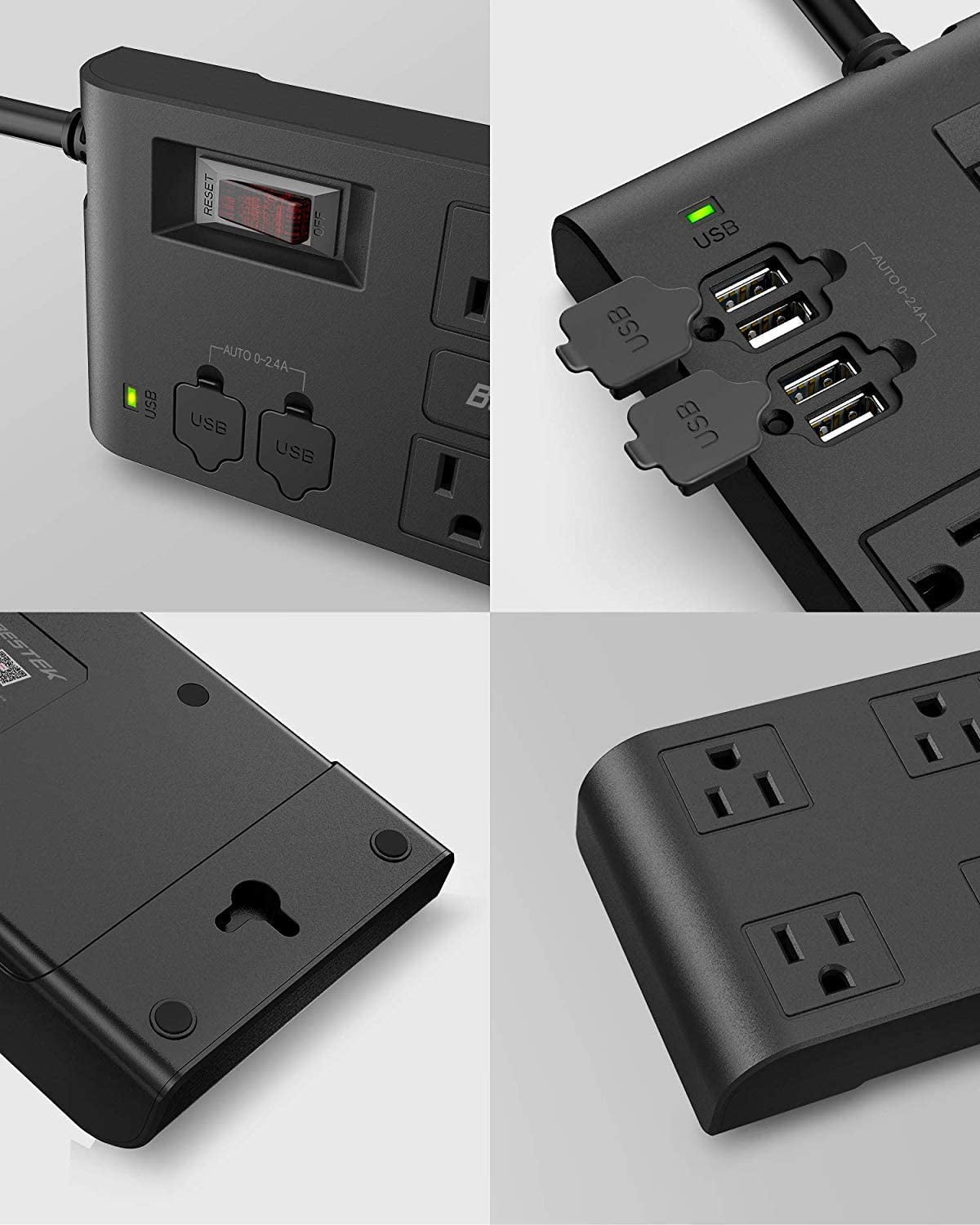 BESTEK Power Strip Surge Protector with USB, Multi Plug Outlet with 8-Outlet 3 USB-A 2.4A 1USB-C 3A and 6-Foot Long Flat Plug Extension Cord,900Joule, ETL Listed(Black)
