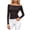 Brown, variant on Women's Polka Dot Long Sleev Top off Shoulder form Fitted Casual T Shirts Trendy Y2k Street Tops Fall Going Out Basic Tees White