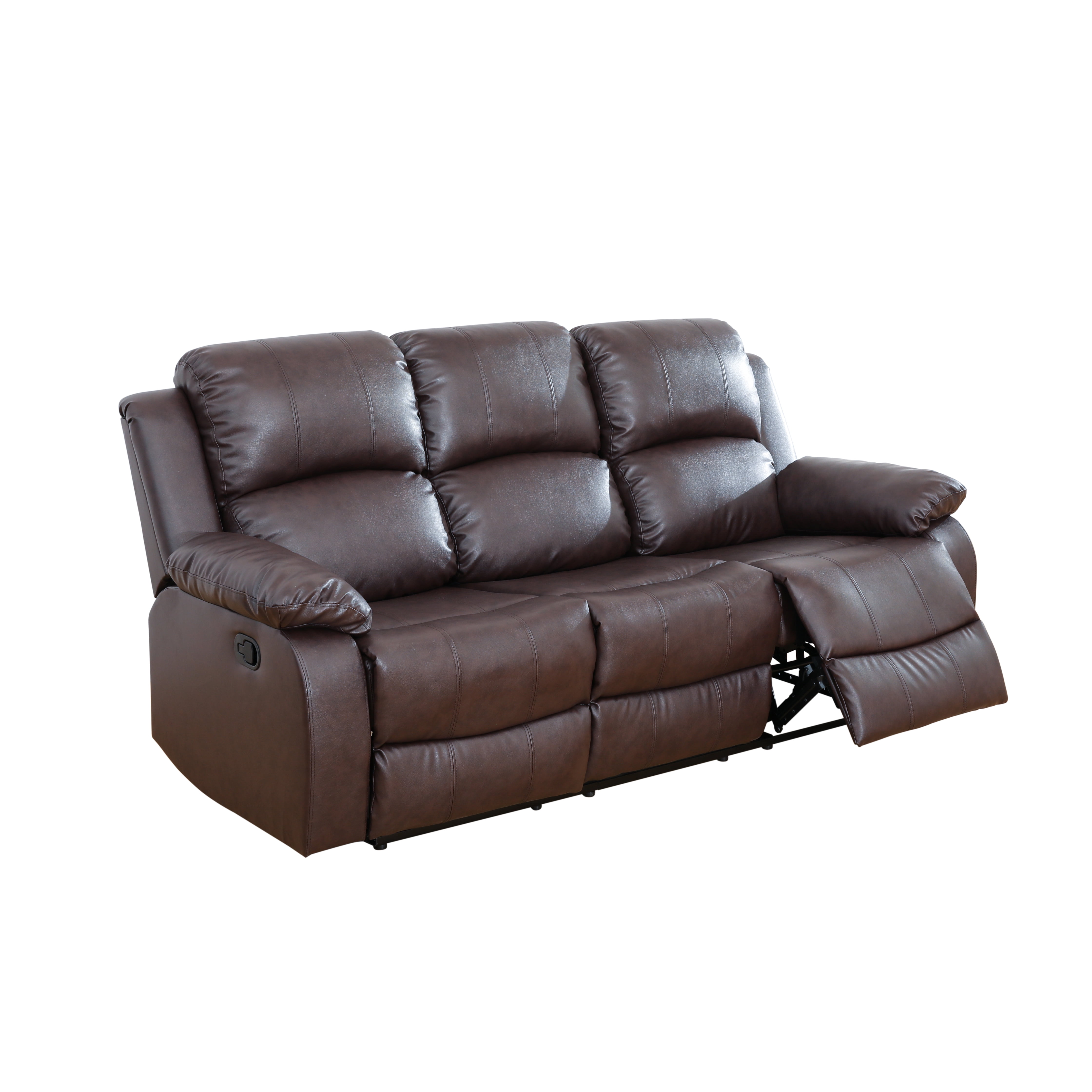 Gewnee 3-Seater Sofa with Two Recliners, Air Leather & High-Elastic Sponge, Adjustable Backrest Angle, Ideal for Living Room, Brown