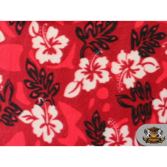 Fleece Printed Fabric HIBISCUS LEAF RED / 58" Wide / Sold by the yard S-357