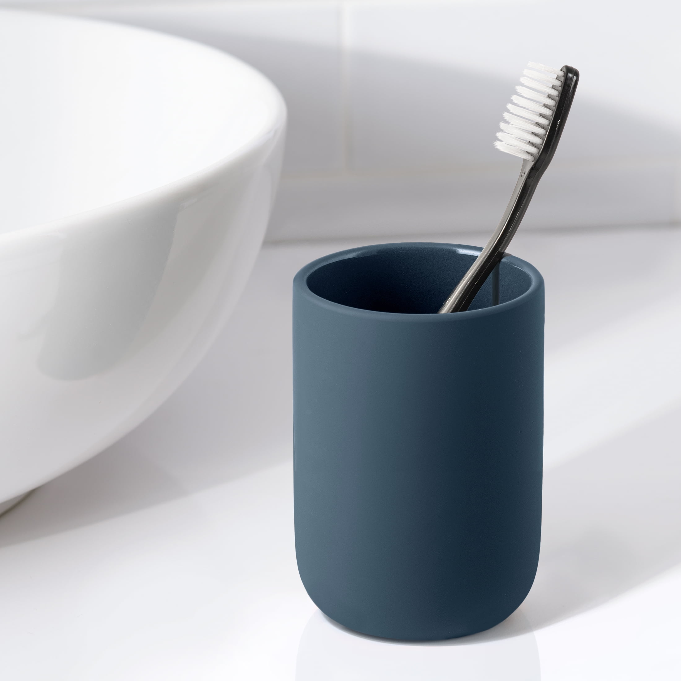 Mainstays Soft Touch Ceramic Toothbrush Holder, Blue