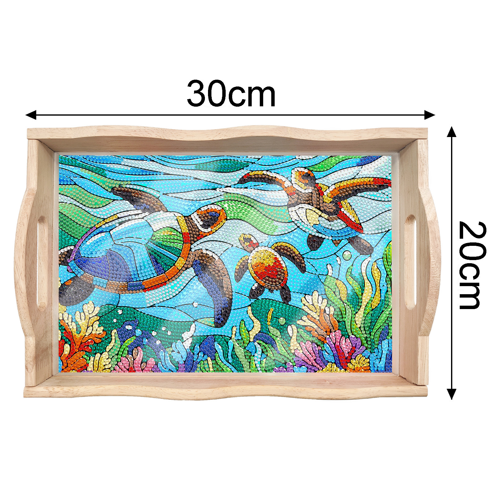 FLOPESN DIY Sea Turtles Dot Diamond Painting Tray, 11.81*7.87 inch, Creative Design Handmade Wooden Tray Dinner Plate diamond art kit