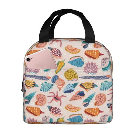 Insulated Lunch Bag for Women Men - Doodle Seashell Leakproof Cooler Lunch Box for Women Men  Lunch Tote Bags for Work School Picnic Travel