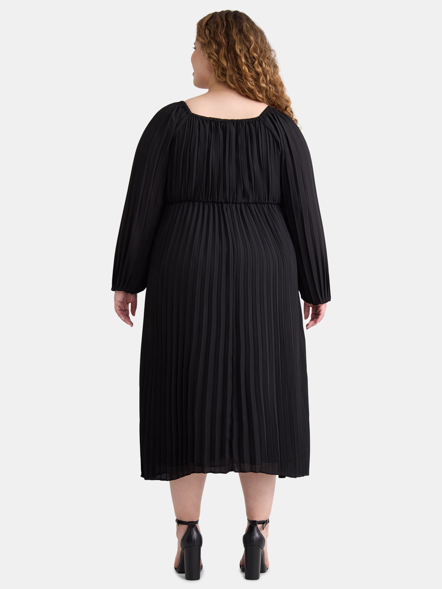 Terra & Sky Women's Plus Pleated Midi Dress with Sweetheart Neck, Sizes 0X-4X