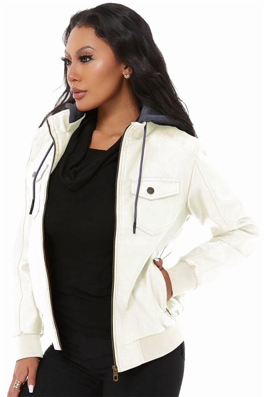 KVE Women's Faux Leather Jacket Waterproof Motorcycle Bomber Jacket Vintage PU Moto Biker Coat Beige Medium