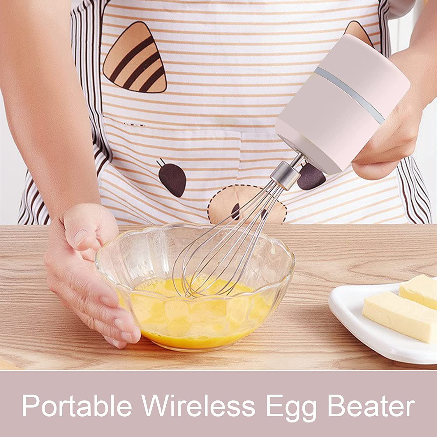 KWELLK Mini Wireless Hand Mixer, 20W Ultra Power Cordless Portable Kitchen Mixer Handheld Mixer With 3 Speed + 5 Stainless Steel Accessories Food Mixer for whisking egg , Cream, Cake
