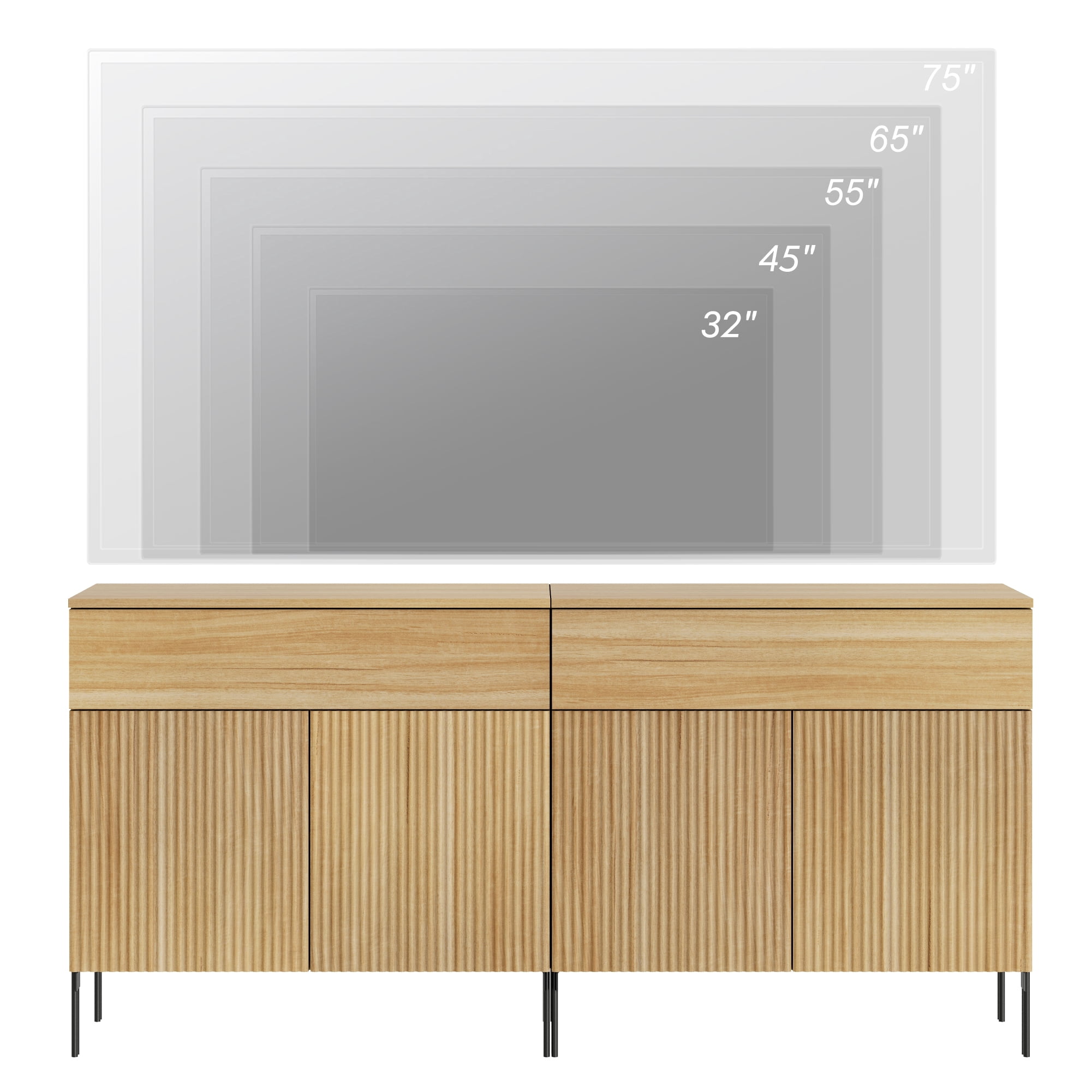 63" Modern Reeded TV Stand with Doors, Entertainment Center with Shelf, Wooden TV Console with Drawers for Living Room