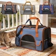 thumbnail image 1 of Bolsa portátil de transporte para mascotas cruzadas de mano 2 en 1, transportín plegable y ligero de poliéster para gatos, malla transpirable, gris/azul, 17,7 x 11,4 x 9,8 in, 1 of 7