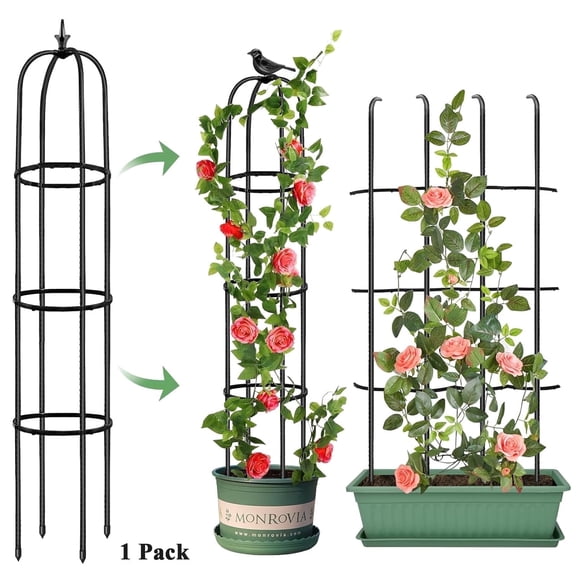 MQ Tower Obelisk Garden Trellis for Climbing Plant，59inch Rustproof Metal Potted Plant Climbing Support for Indoor Outdoor Flowers Vegetable Fruits Vines Support (Black)