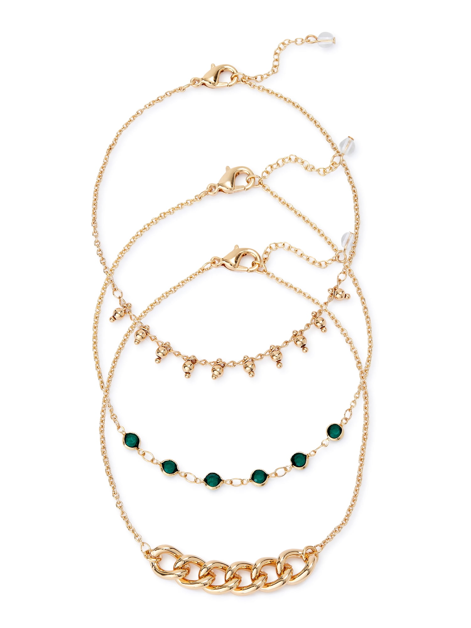 Sofia Jewelry by Sofia Vergara Women's Gold and Green Stone Anklets, Set of 3