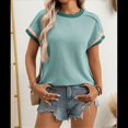 thumbnail image 4 of Blusa Informal de Corta con Cuello Redondo y Bloques de Color Acanalados para Mujer Lago Verde M, 4 of 9