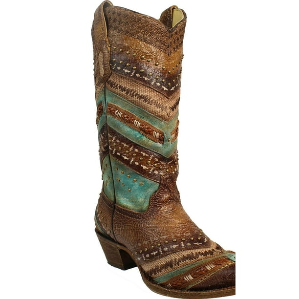Corral Boots Corral Womens 13" Embroidery & Studs Snip Toe Cowboy