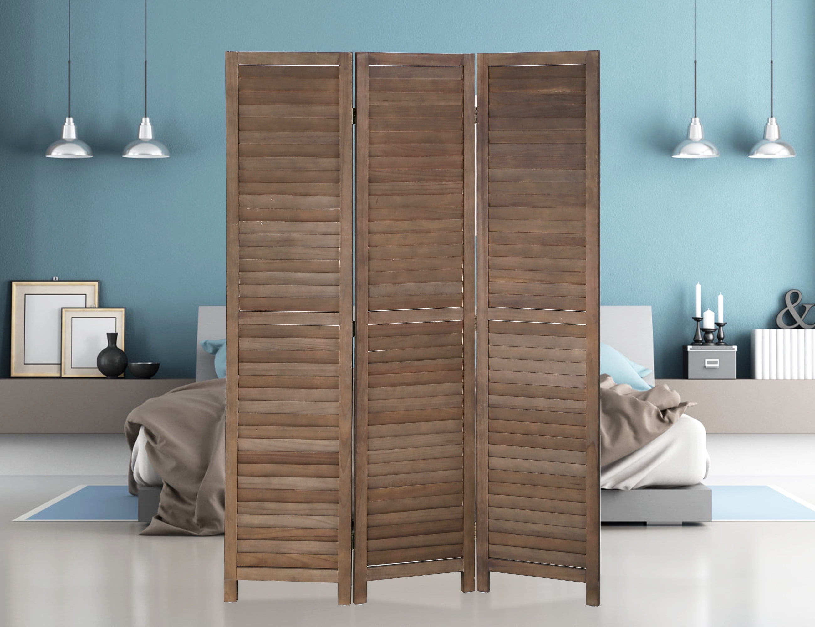 YRLLENSDAN 3 Panel Wood Room Divider 5.6 Ft Tall Privacy Wall Divider Outdoor Room Divider 66.9" x 16.9" Each Panel Folding Wood Screen for Home Office Bedroom Restaurant (Brown)