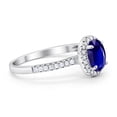 thumbnail image 2 of Halo Oval Engagement Ring Round Blue Sapphire CZ 925 Sterling Silver Size 9, 2 of 3
