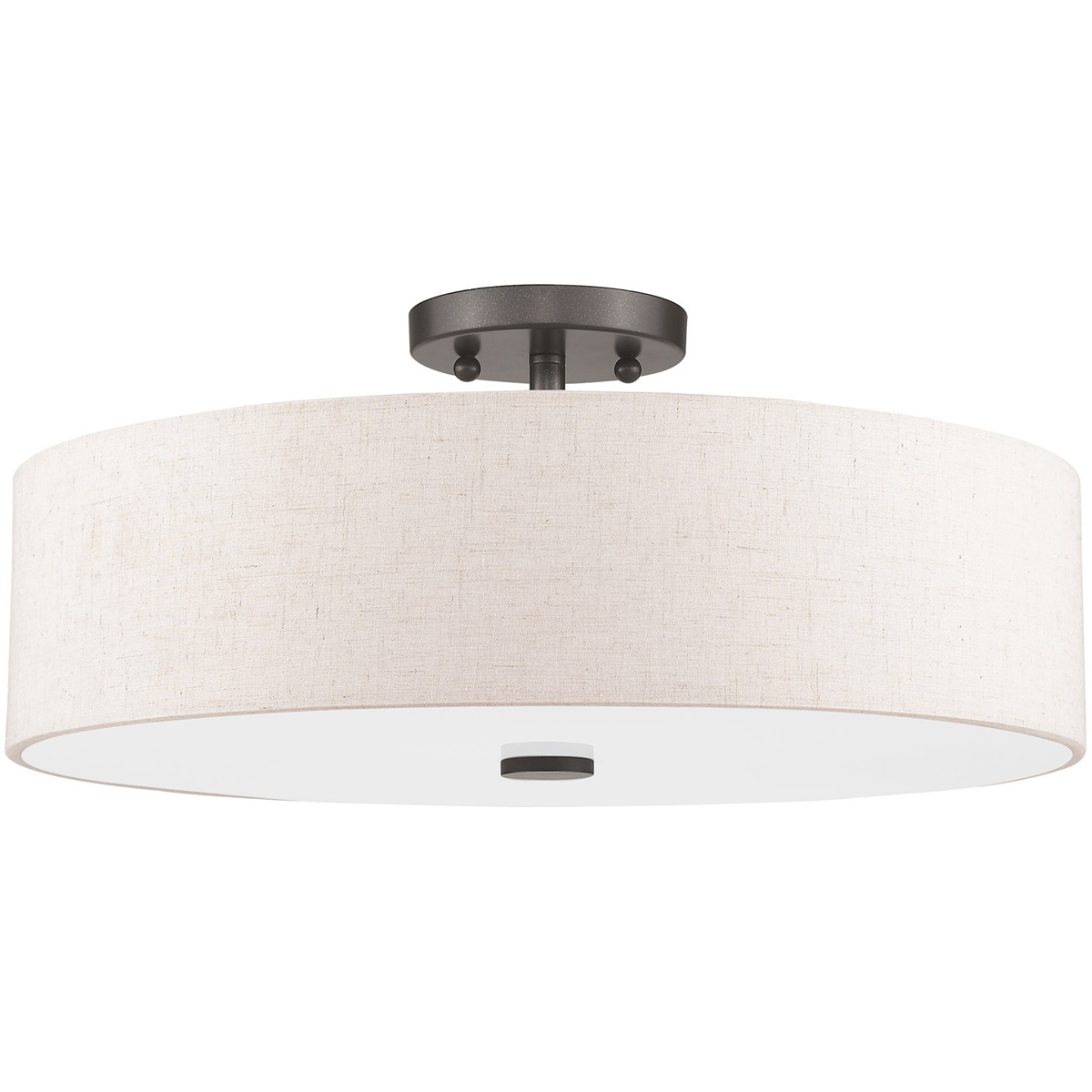 4 Light English Bronze Ceiling Light fixture with Hand Crafted Oatmeal Color Fabric Hardback Shade
