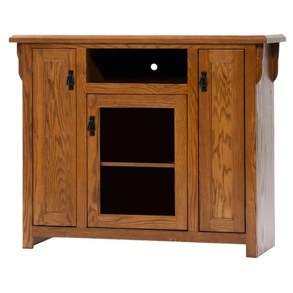 Oak Tall TV Stand with 2 Flat Panel Doors, Medium