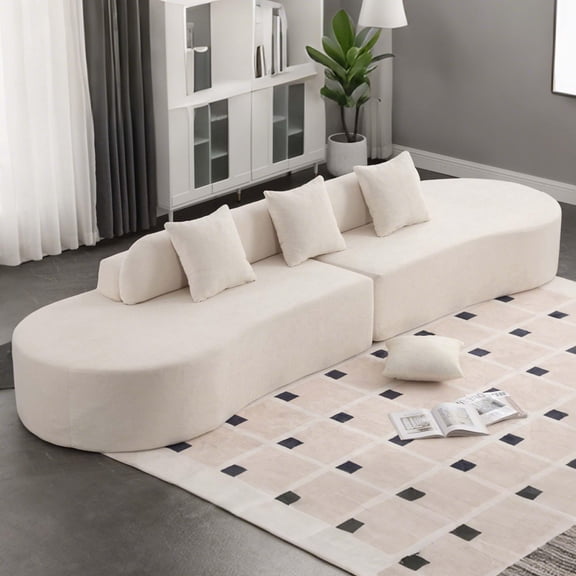 Tmsan 130.5”Oversized Curved Sectional Sofa, for Living Room Modern Boneless Sofas Comfy Cloud Couch,Terrycloth Fabric,No Assembly Required,with 3 Pillows,Beige