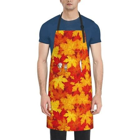 

Xecao Vintage maple leaves autumn Print Kitchen Cooking Aprons Waterproof Adjustable Bib Aprons with 2 Pockets for Women Men Chef