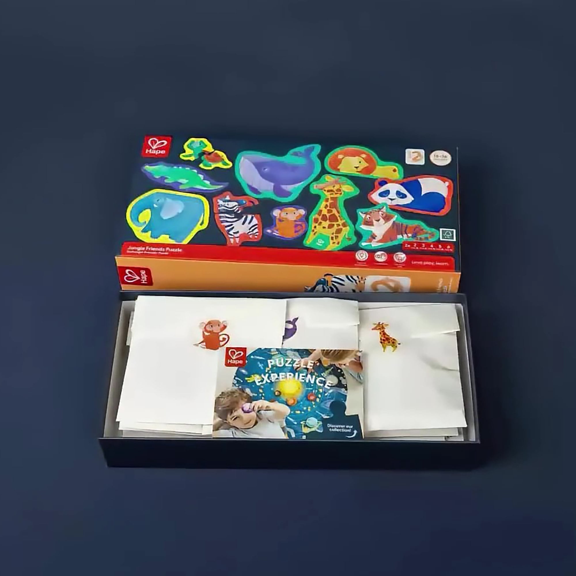 Hape: Jungle Friends Puzzle - 10 Mini Animal Shaped Puzzles, 2-6 Oversized Pieces Each, Colorful Design, Preschool Toy, Toddlers & Kids Ages 18mo+