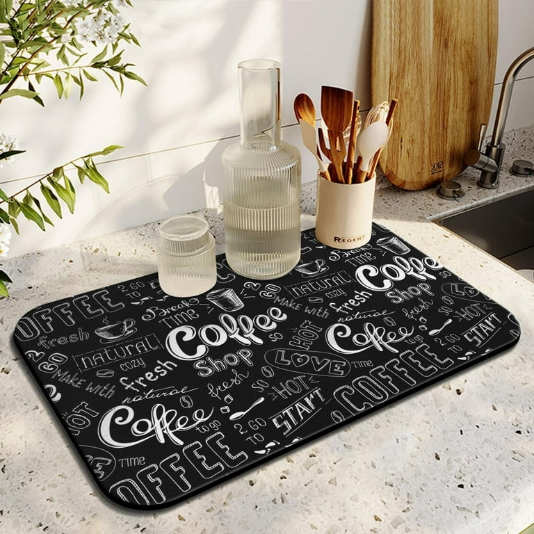 Christmas Dish Drying Mat 16x18in,Christmas Drying Mat for Kitchen Counter,Absorbent  Hide Stain Anti-Slip Coffee Bar Accessories Fit Under Coffee Machine Mat,Dish  Drying Mats for Kitchen 