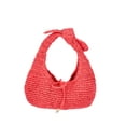 thumbnail image 4 of Time and Tru Women's Knot Top Straw Crescent Bag, Sunset Pink, 4 of 5
