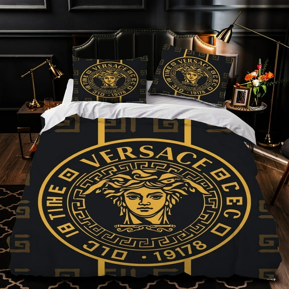3-Piece Duvet Cover Set - Luxurious Black and Gold Design Elegant Bedding for Bedrooms