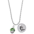 thumbnail image 1 of Delight Jewelry Silvertone Wide Lime Green Zebra Print Band Spinner Silvertone Script Initial Disc - Q - Charm Necklace, 20"+3", 1 of 4