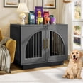 thumbnail image 5 of ModFurne Dog Crate Furniture End Table, 31.5" Wooden Dog Kennel with Double Arched Doors & 4 Lock Latches, Sturdy Iron Bar Dog Cage, Decorative Pet Crate for Medium/Small Dogs, Black, 5 of 8
