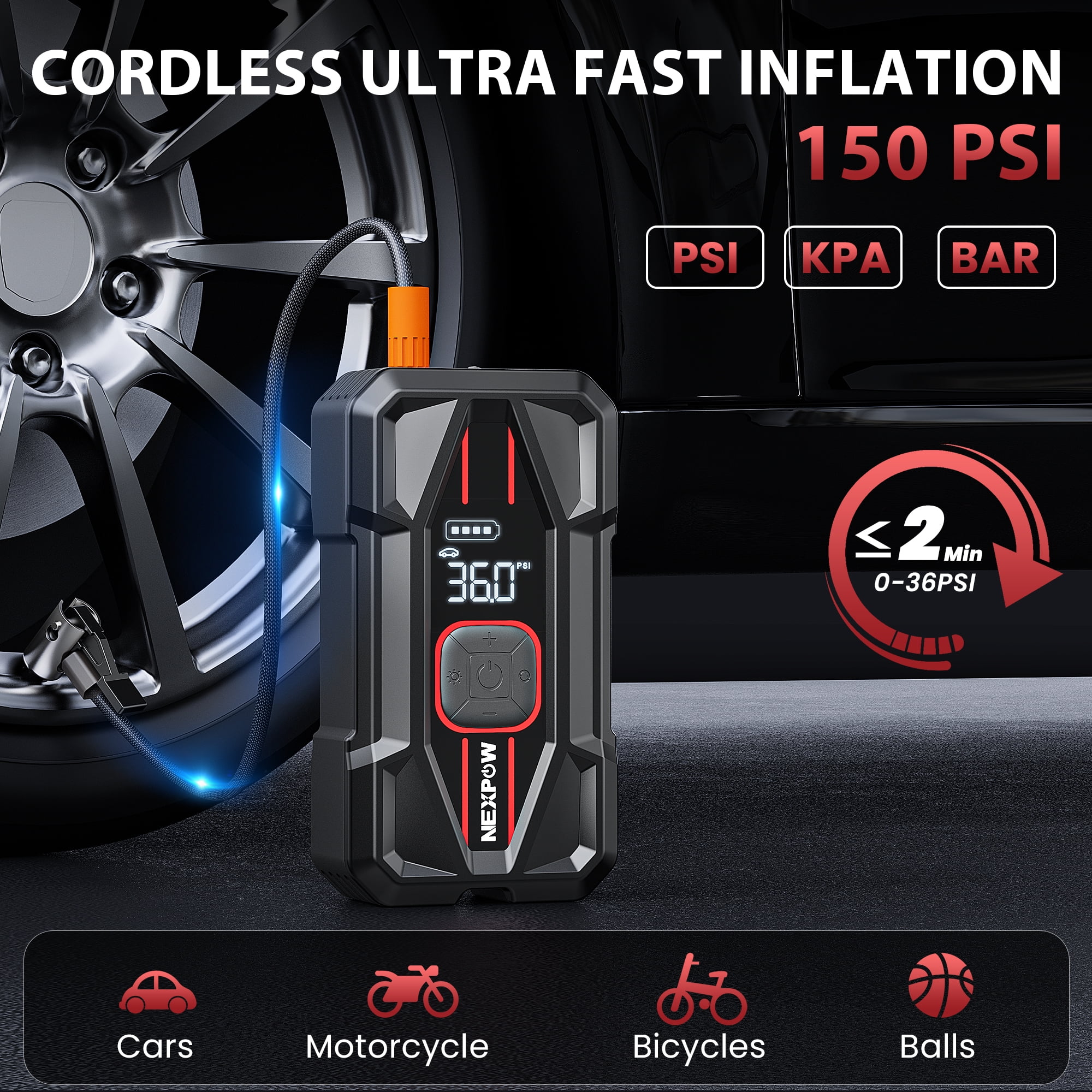 NEXPOW 3000A Jump Starter with Air Compressor, 150 PSI Digital Tire Inflator, 16000mAh PD 30W Fast Charge, 12V Battery Booster Power Bank for 8.5L Gas/6.5L Diesel